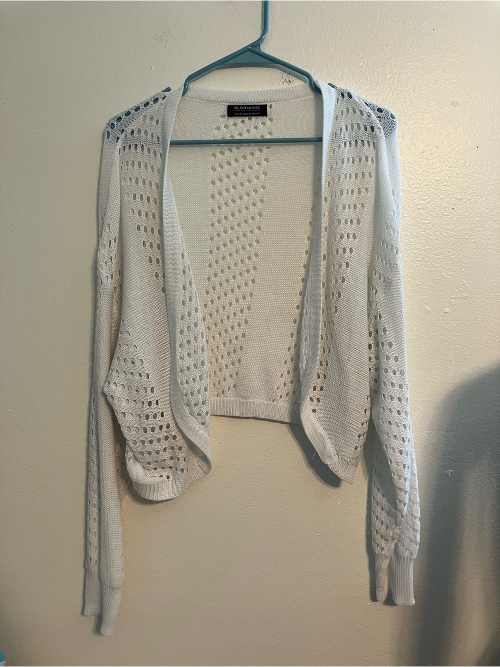 BloomChic White Openwork Cropped Cardigan